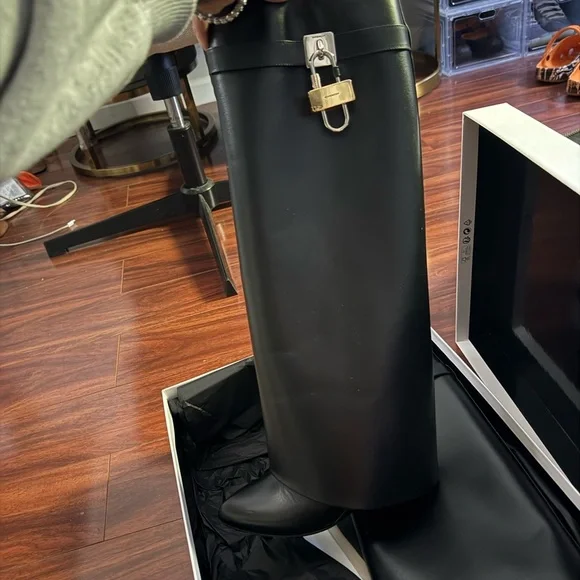 SOLD ON DPOP Givenchy Black Leather Boots with Gold Accent - Picture 7 of 15